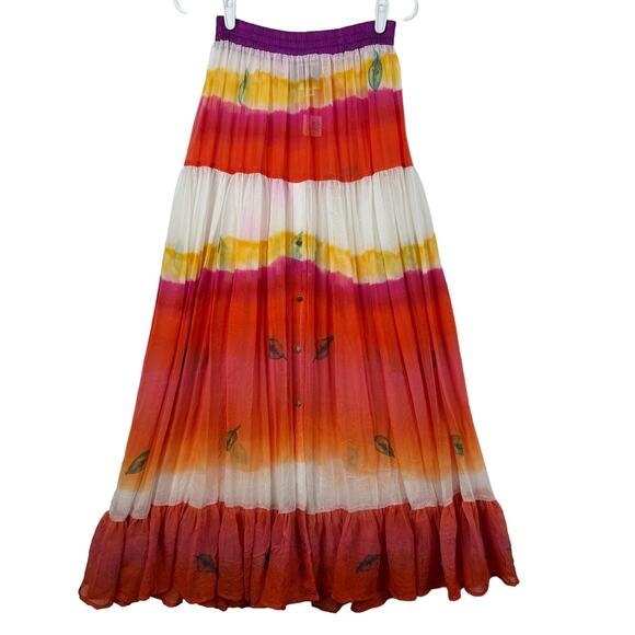 Women's Desert West Tie Dye Boho Elastic Waist USA Made Sheer Maxi Skirt sz OSFA - Picture 1 of 9